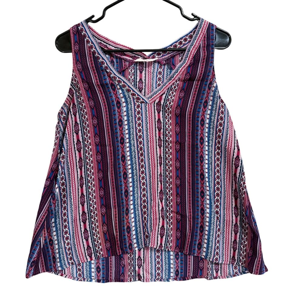 No Comment Womens Blouse Multicolor Tribal Stripe V Neck Sleeveless Tank Medium